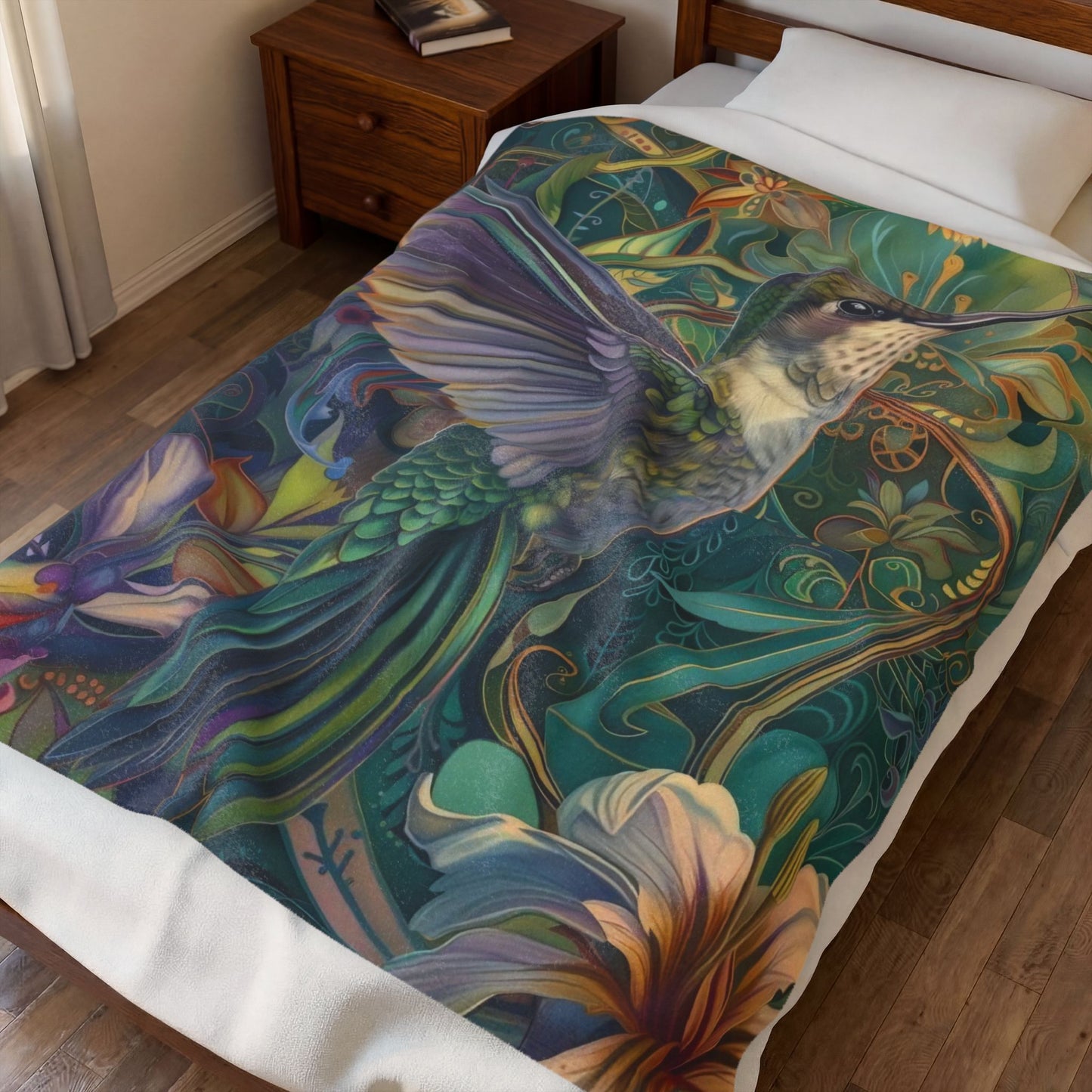 Hummingbird Velveteen Plush Thin Blanket Cozy Home Decor, Gift for Nature Bird
