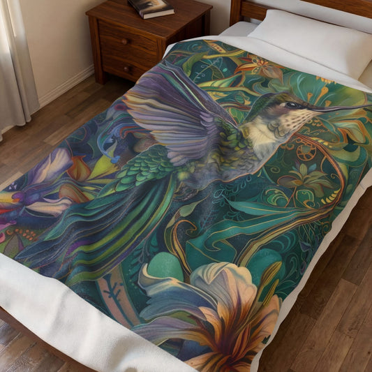 Hummingbird Velveteen Plush Thin Blanket Cozy Home Decor, Gift for Nature Bird