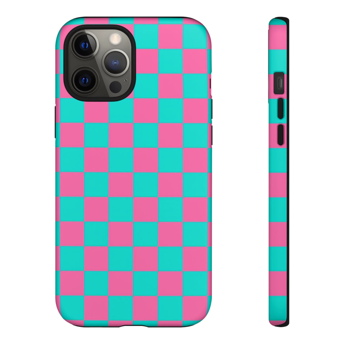 Hot Pink And Teal Checker Pattern Tough Case for iPhone, Galaxy Phones and Google Pixel