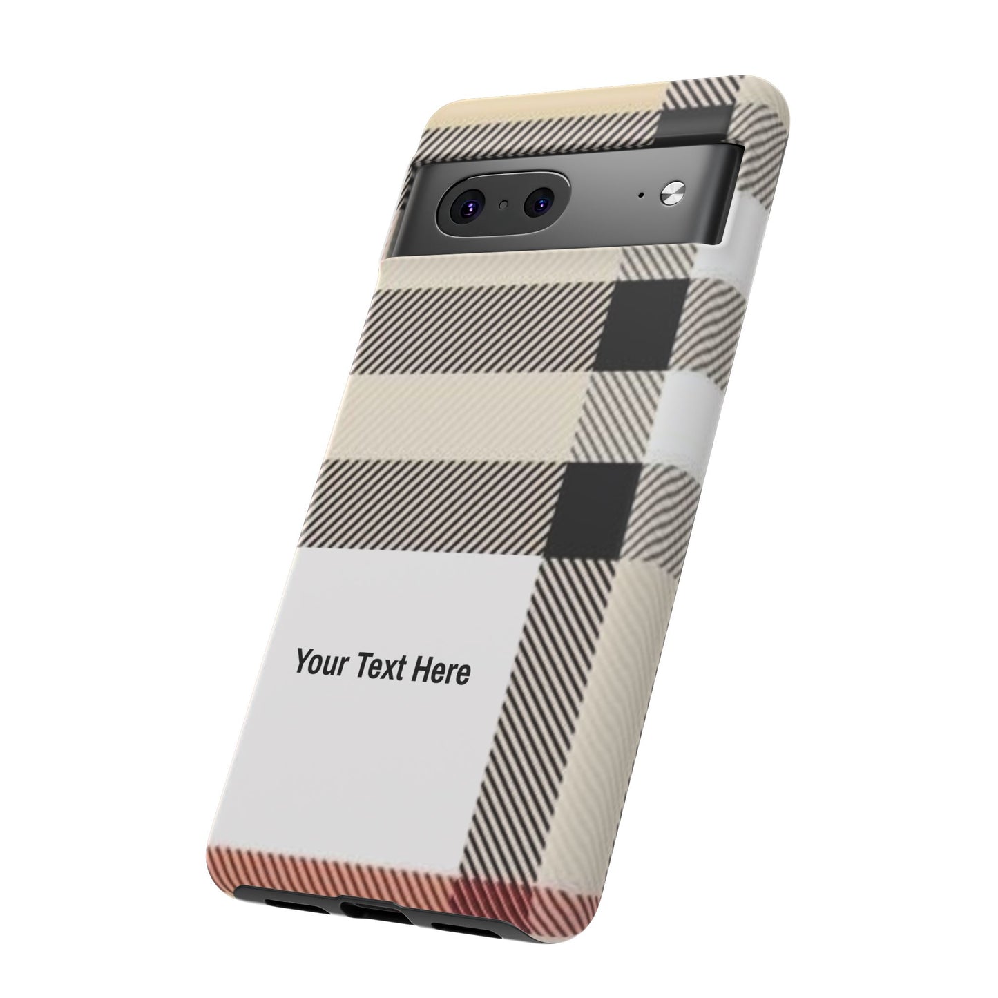 Beige Plaid Personalized Name/Initial Tough Cases For iPhones, Galaxy And Google Pixel