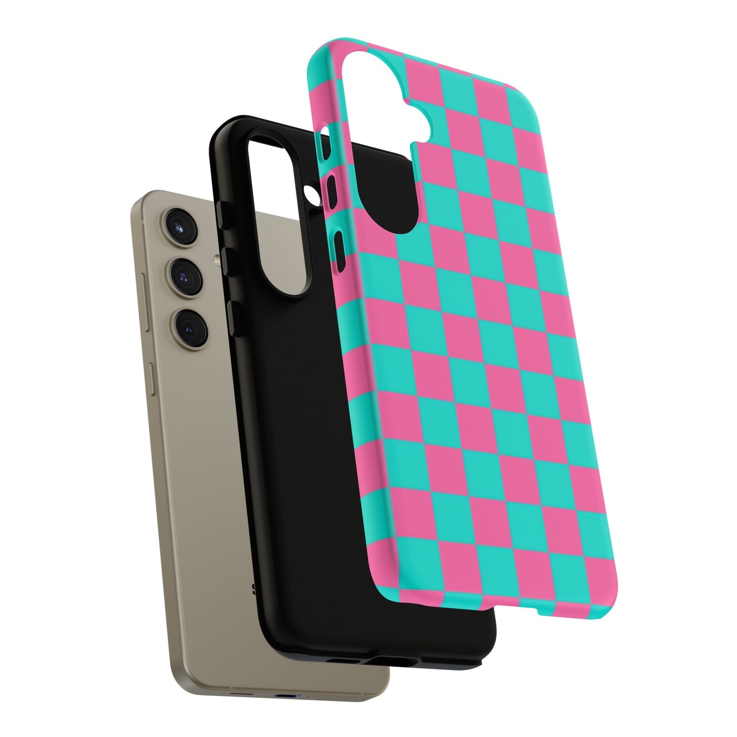 Hot Pink And Teal Checker Pattern Tough Case for iPhone, Galaxy Phones and Google Pixel
