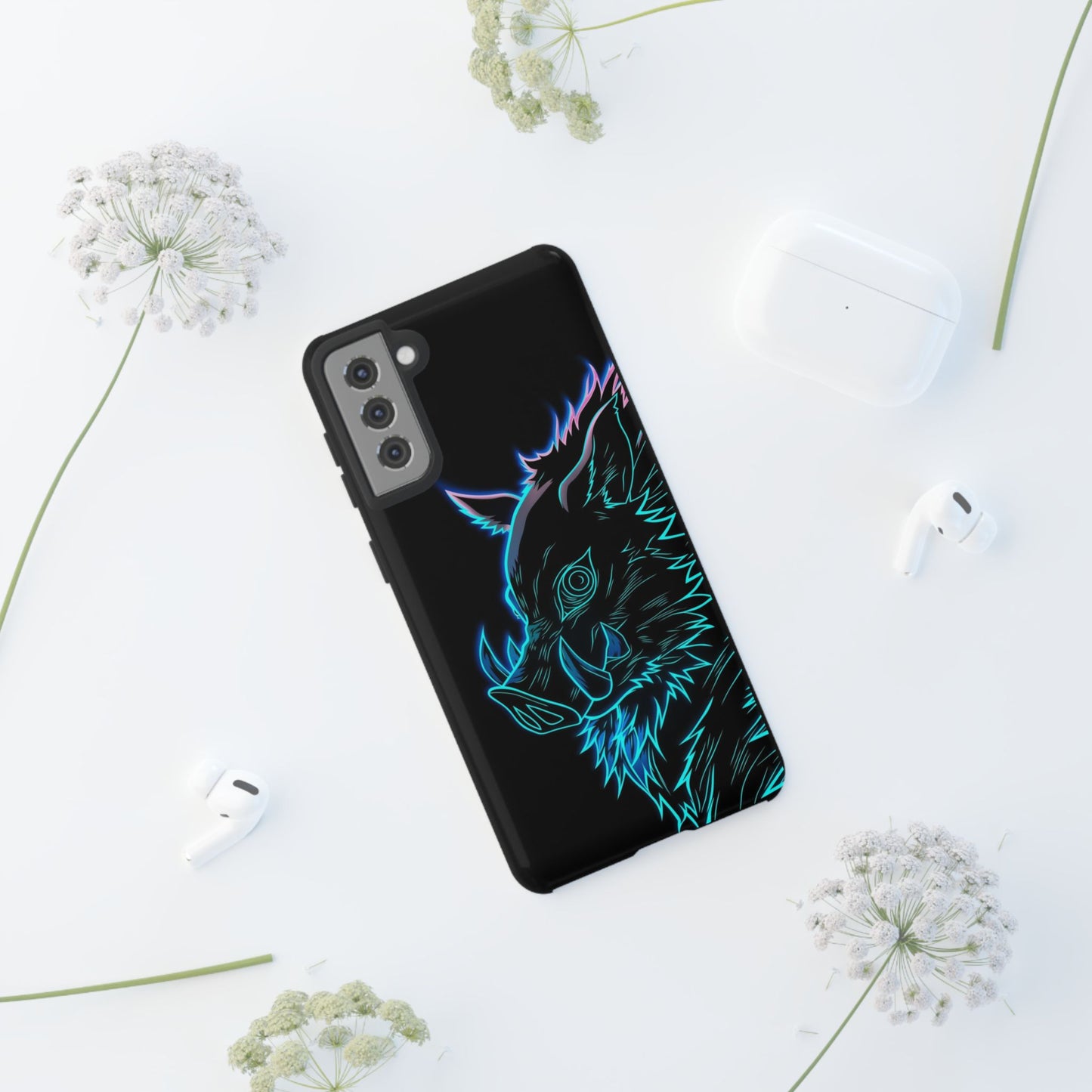 Tough Cases For iPhone, Galaxy, Anime Hashibira Beast Slayer Neon Design