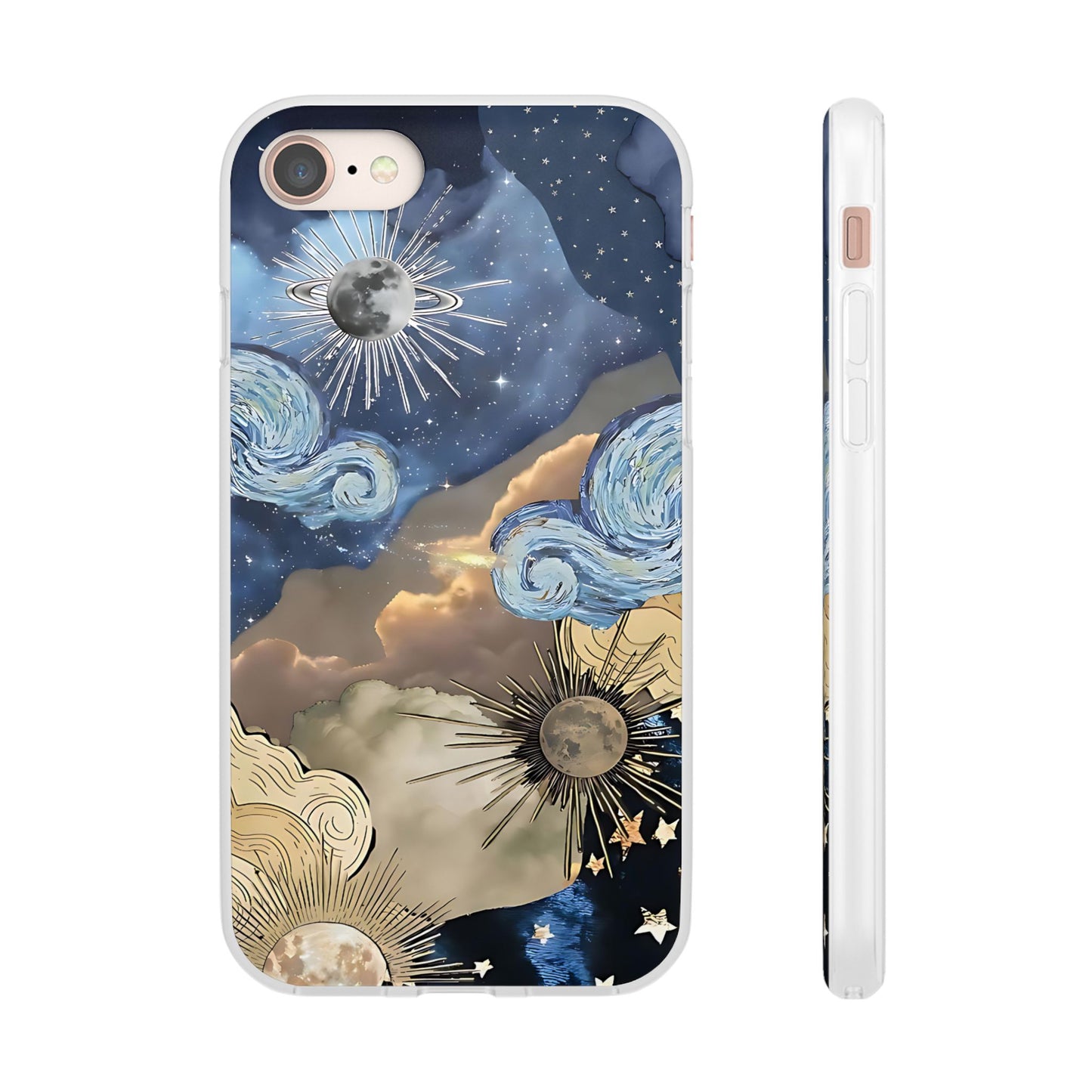 Celestial Flexi Case, Boho Phone Cover, Galaxy Protection, Starry Night Design,