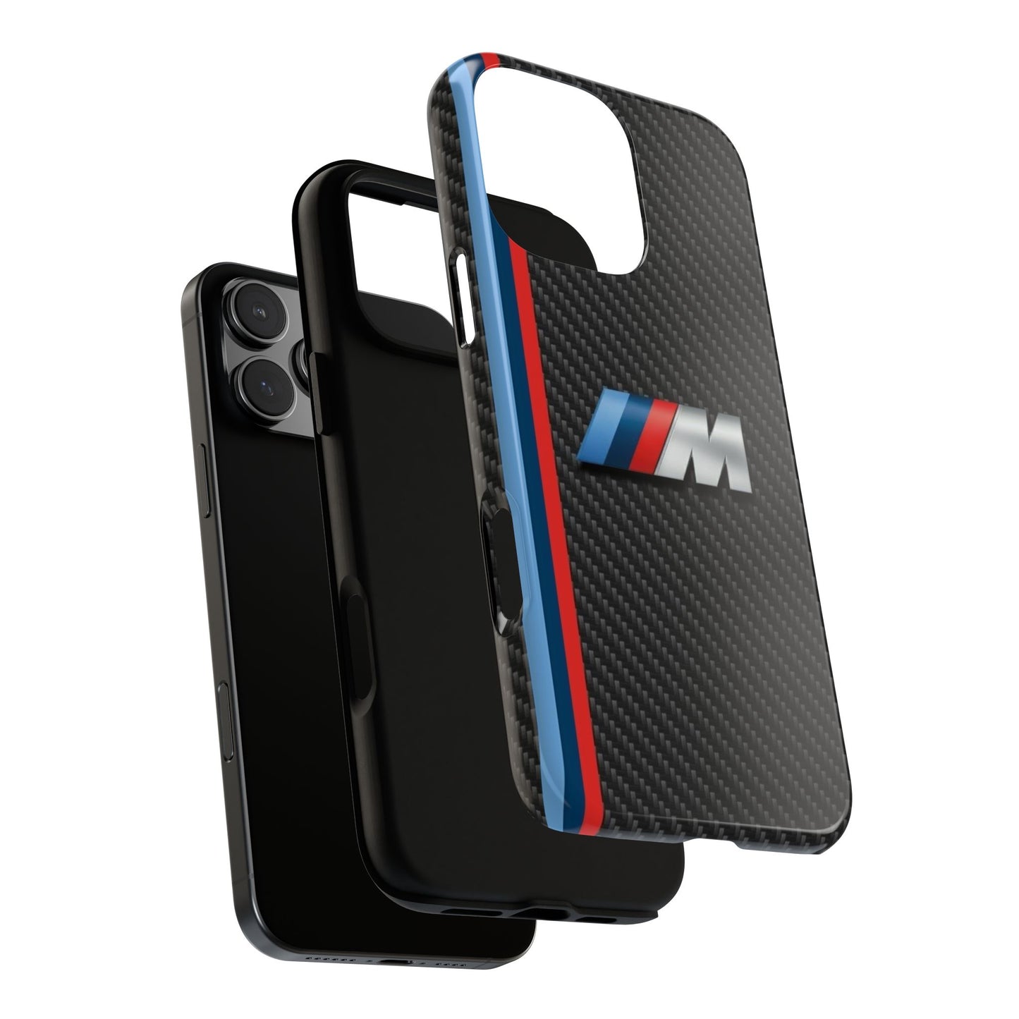 Phone Case - Black Tough Case for iPhones, Galaxy, Pixel, Blue And Red Stripes, BMW M Series