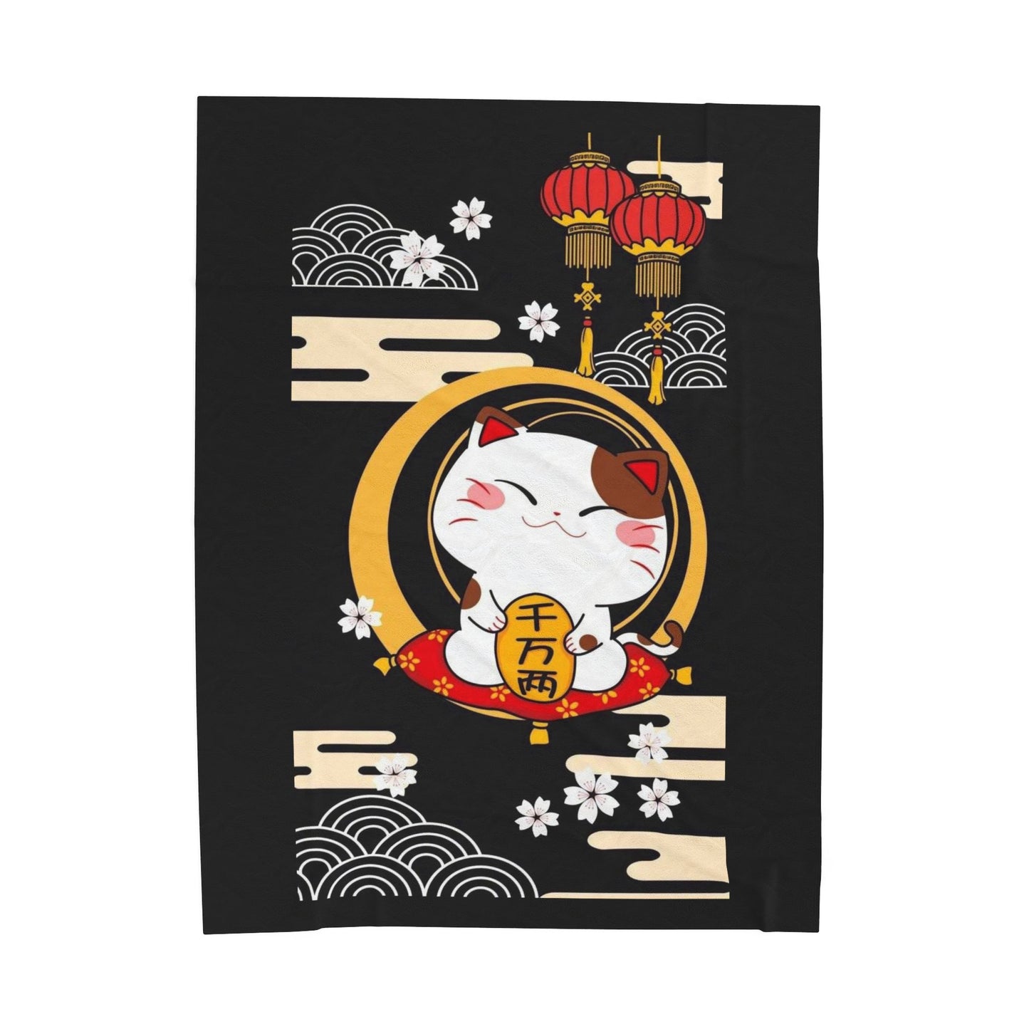 Lucky Cat-Themed Soft Velveteen Plush Blanket | JDM Drift Car Decor
