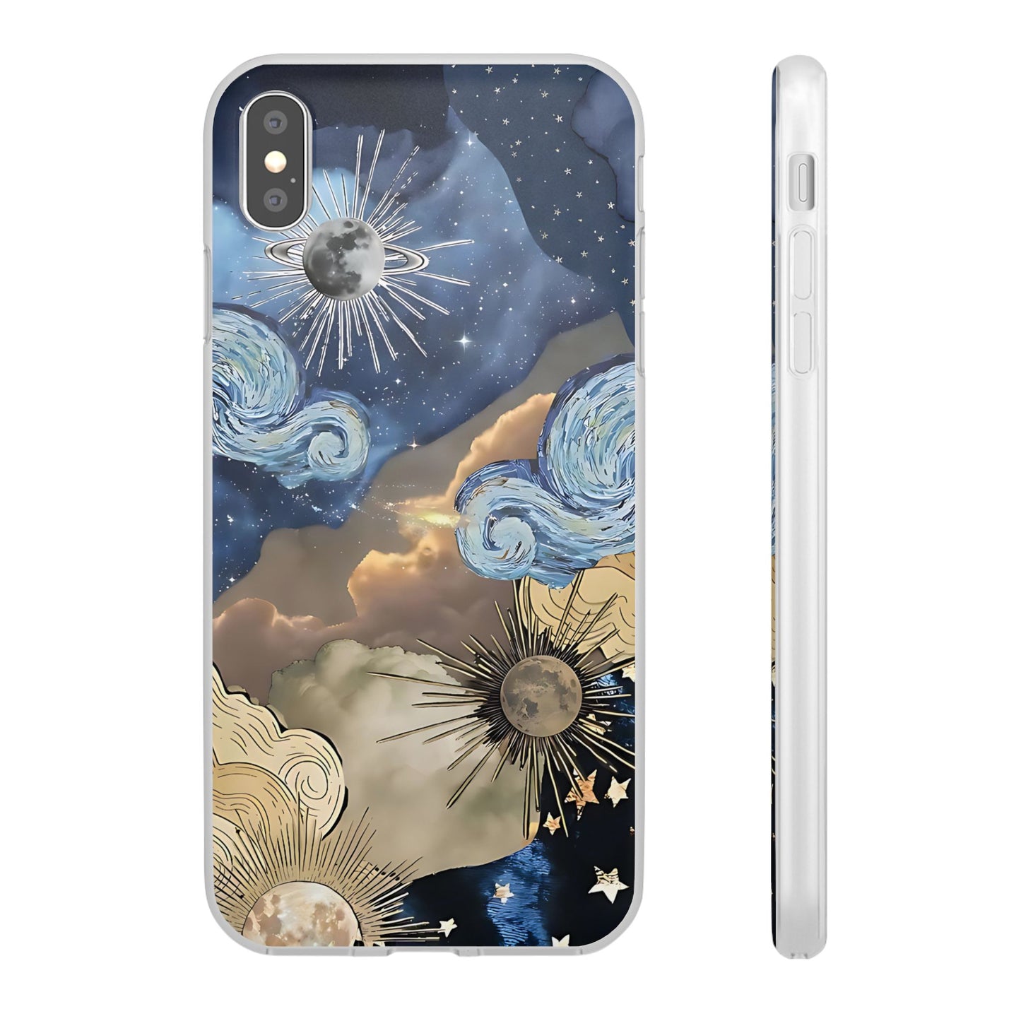 Celestial Flexi Case, Boho Phone Cover, Galaxy Protection, Starry Night Design,