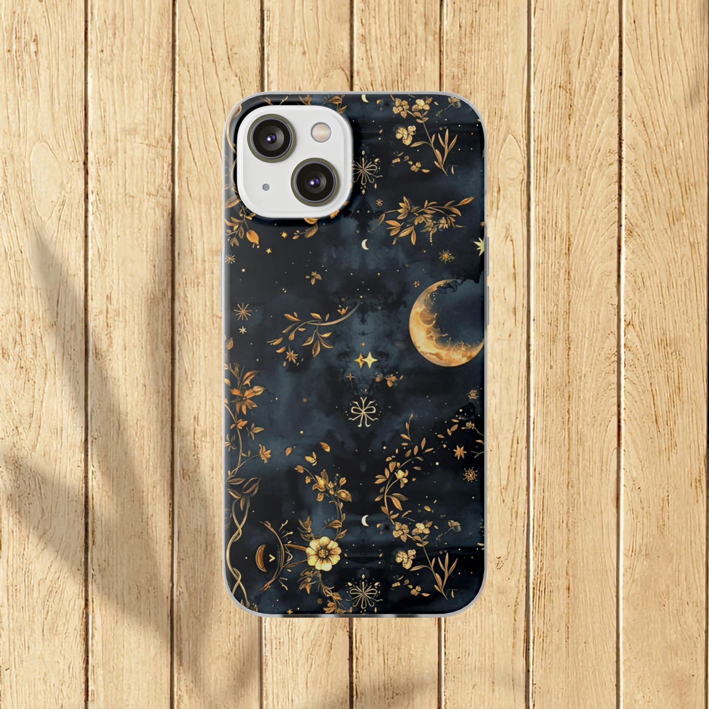Moon And Flowers On Navy TPU Flexi Cases For iPhones and Samsung Galaxy