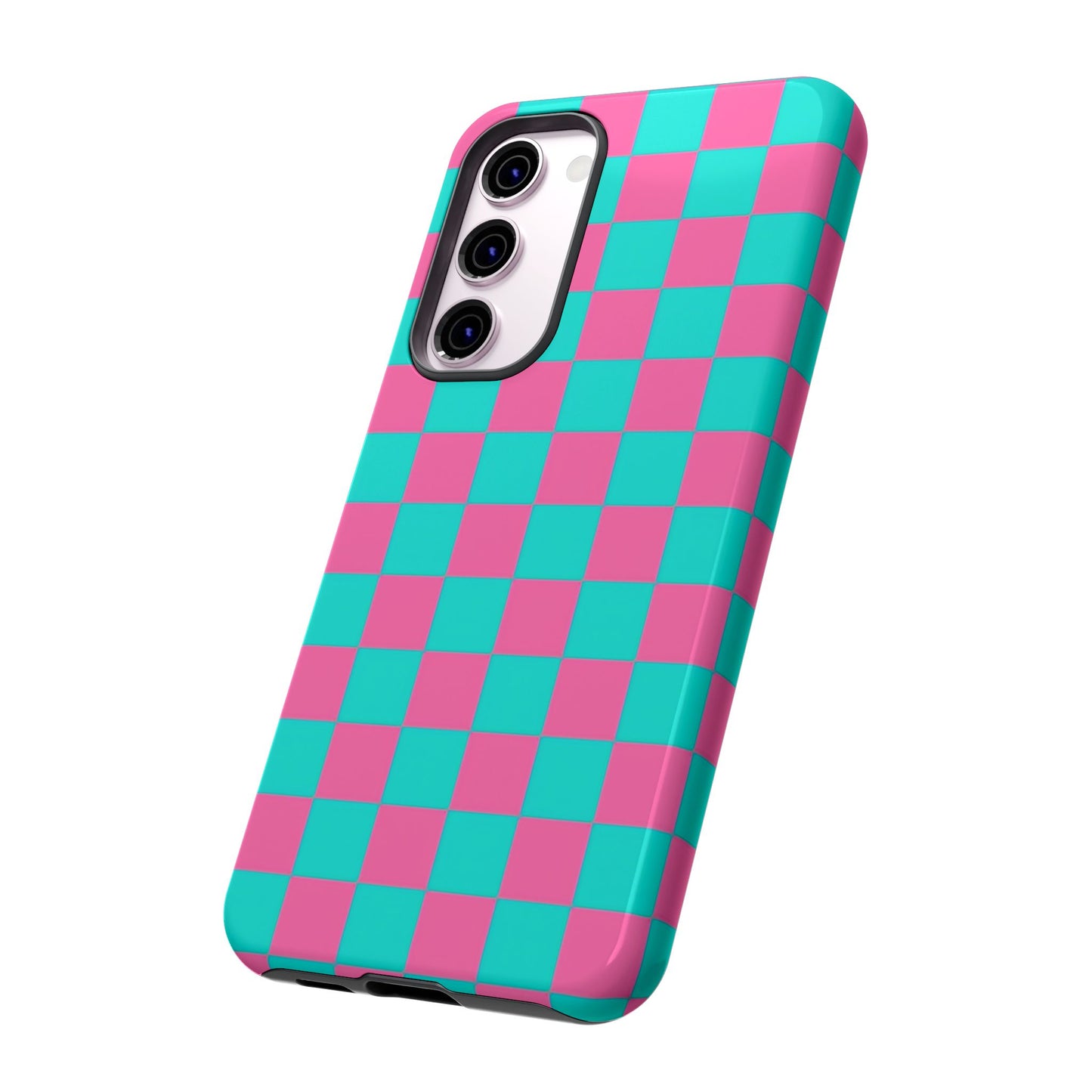 Hot Pink And Teal Checker Pattern Tough Case for iPhone, Galaxy Phones and Google Pixel