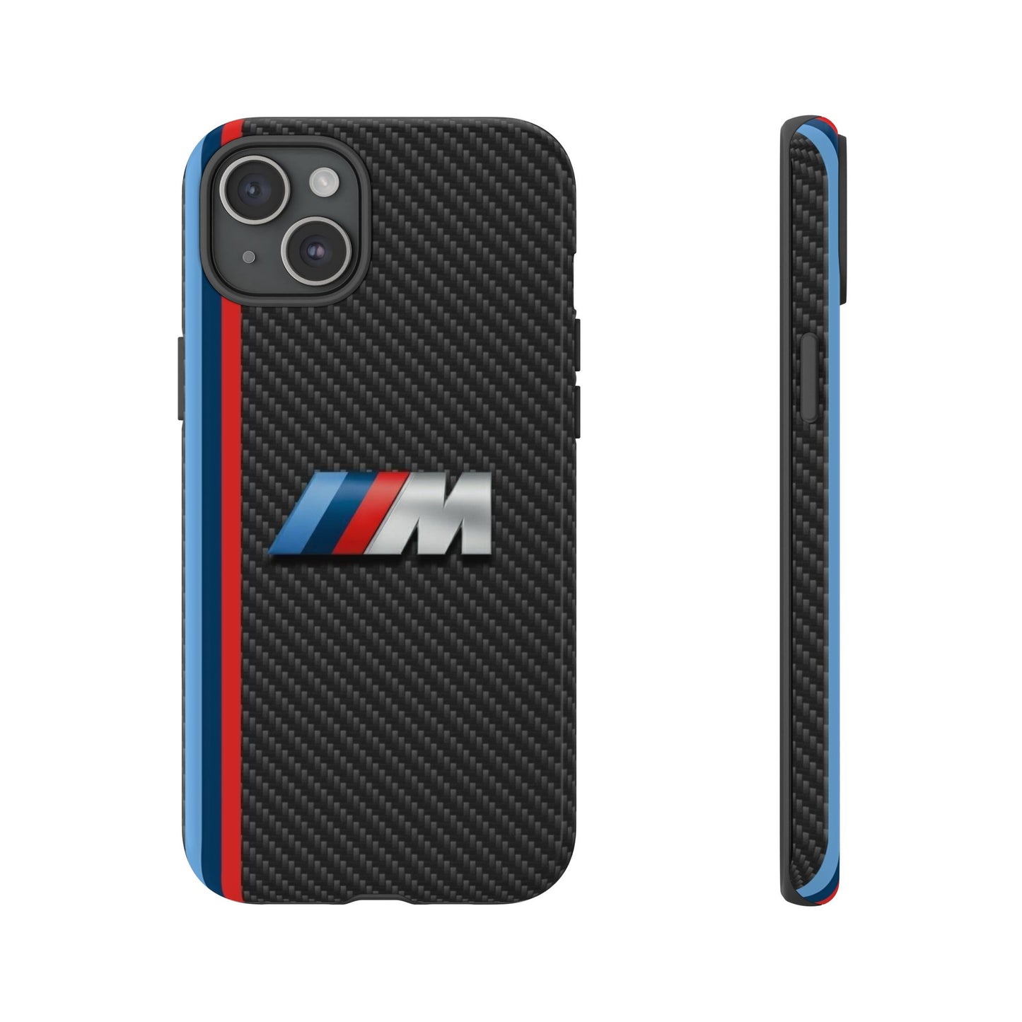 Phone Case - Black Tough Case for iPhones, Galaxy, Pixel, Blue And Red Stripes, BMW M Series