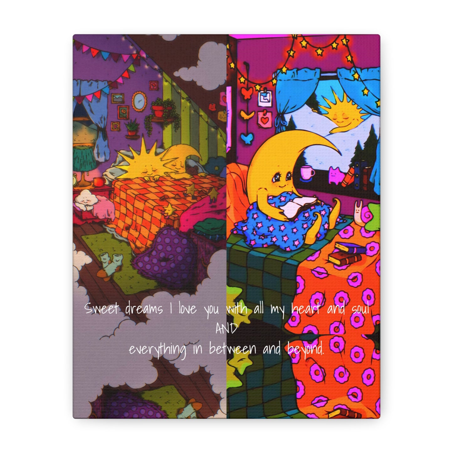 Cozy Sun & Moon Bedtime Illustration Matte Canvas, Kids Room Decor