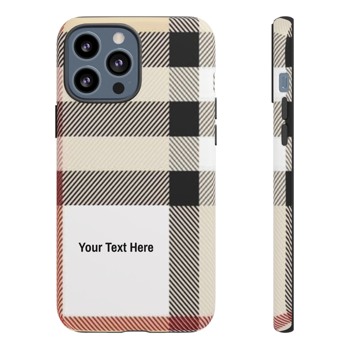 Beige Plaid Personalized Name/Initial Tough Cases For iPhones, Galaxy And Google Pixel