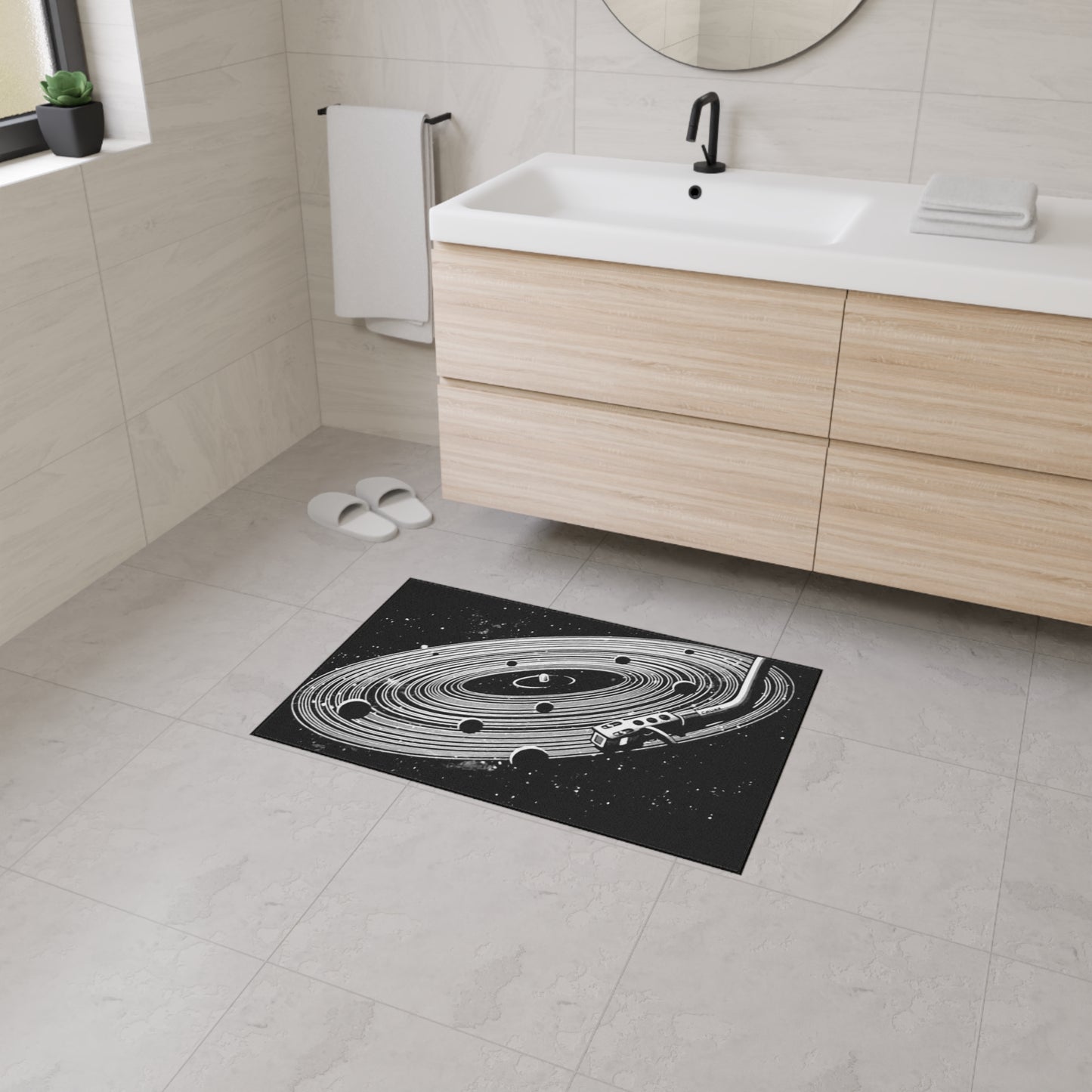 Space-Themed Heavy Duty Floor Mat Vinyl Record Art Decor, Galaxy Rug, Cosmic DJ