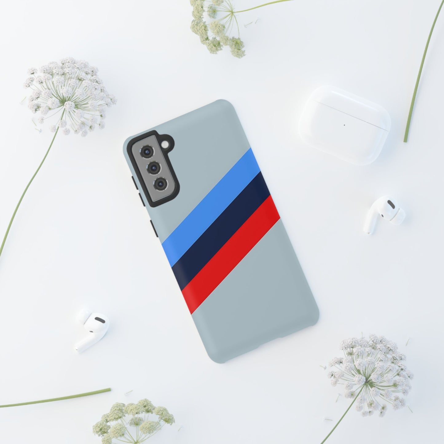 Gray Tough Case For iPhone, Samsung Galaxy and Google Pixel, Blue & Red Stripe