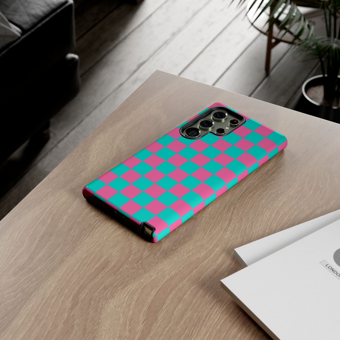 Hot Pink And Teal Checker Pattern Tough Case for iPhone, Galaxy Phones and Google Pixel