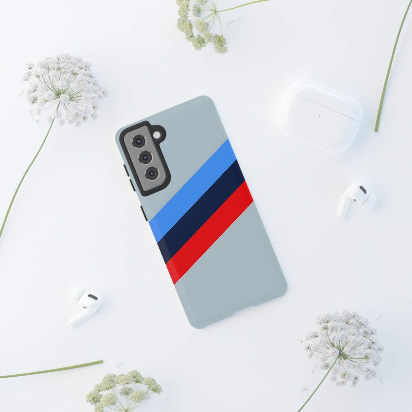 Gray Tough Case For iPhone, Samsung Galaxy and Google Pixel, Blue & Red Stripe