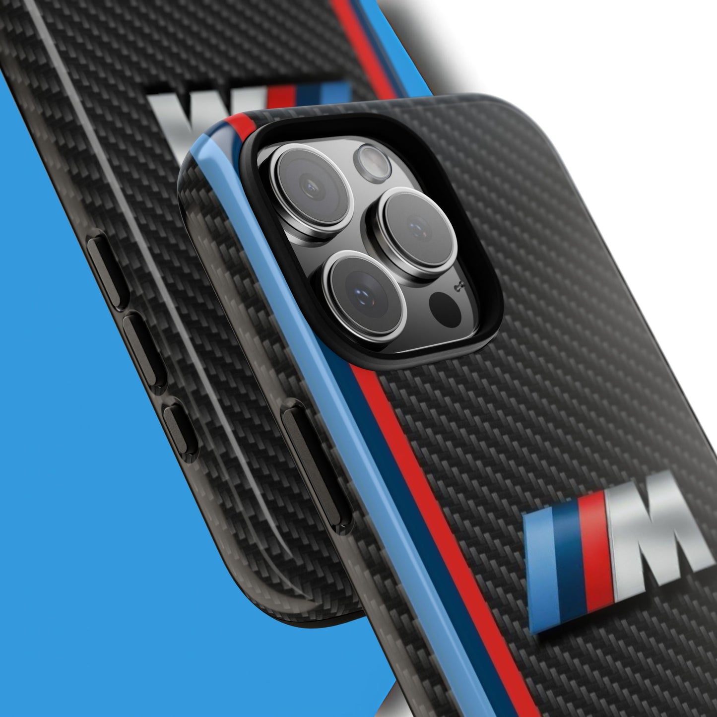 Phone Case - Black Tough Case for iPhones, Galaxy, Pixel, Blue And Red Stripes, BMW M Series