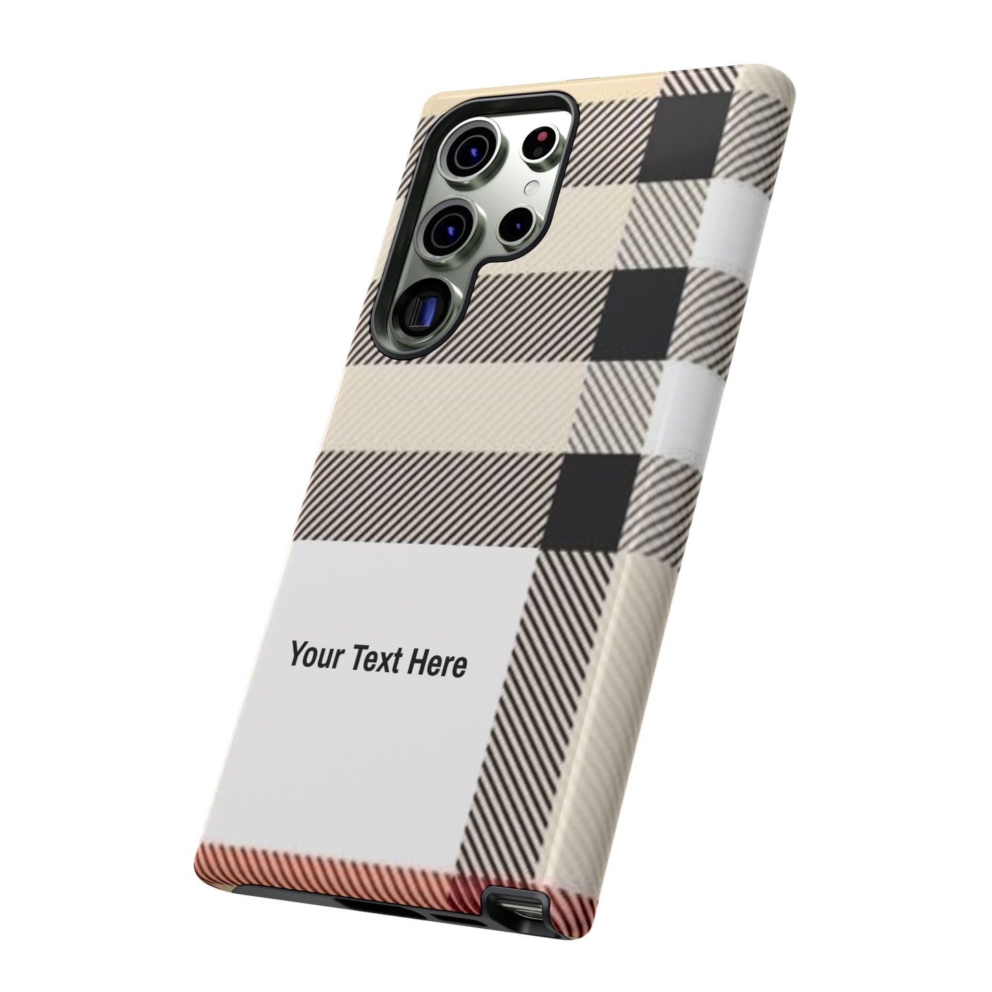 Beige Plaid Personalized Name/Initial Tough Cases For iPhones, Galaxy And Google Pixel