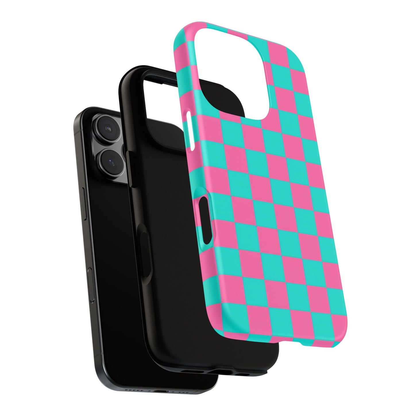 Hot Pink And Teal Checker Pattern Tough Case for iPhone, Galaxy Phones and Google Pixel