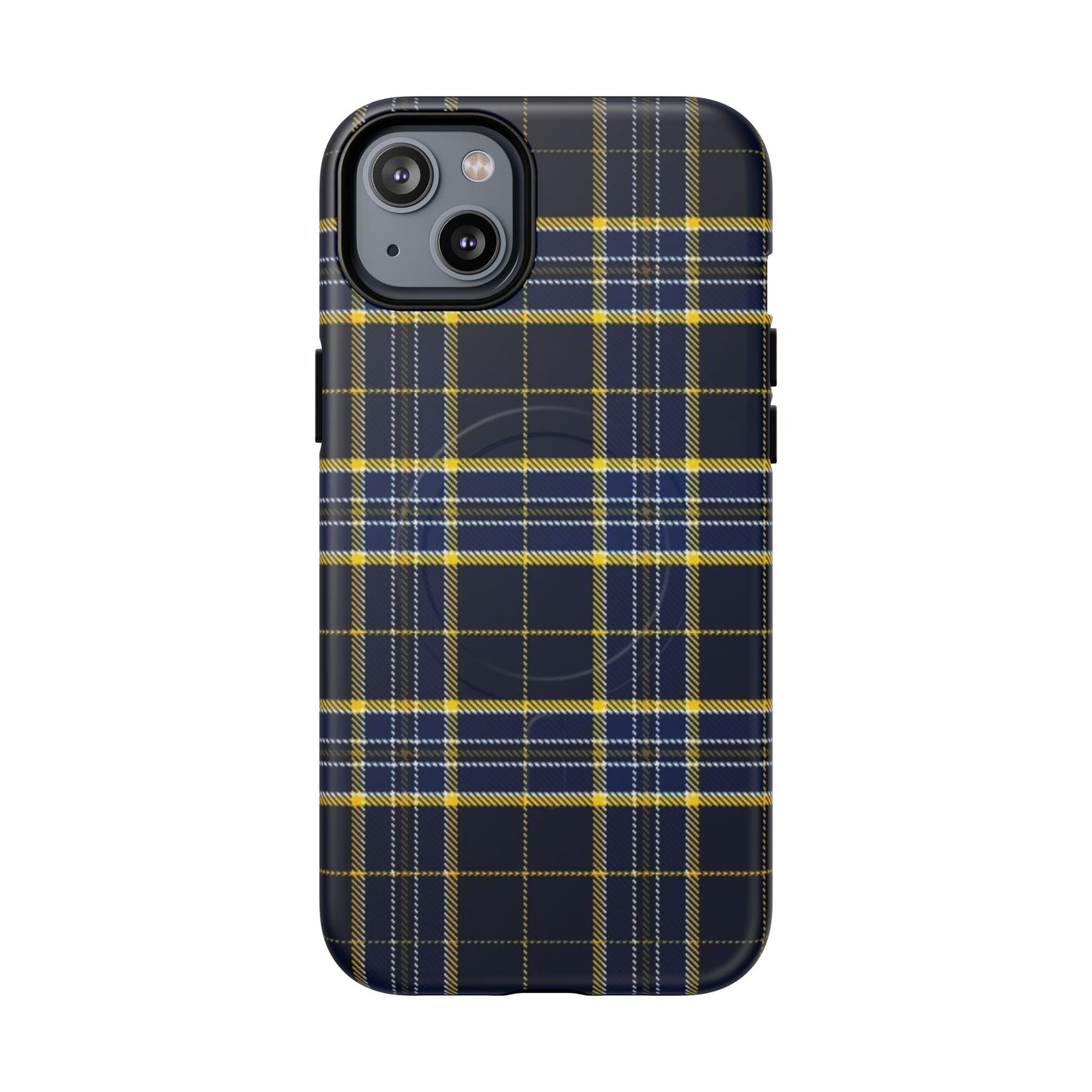 Navy Yellow Plaid Phone Case Tough Magnetic Case | Plaid iPhone Cover