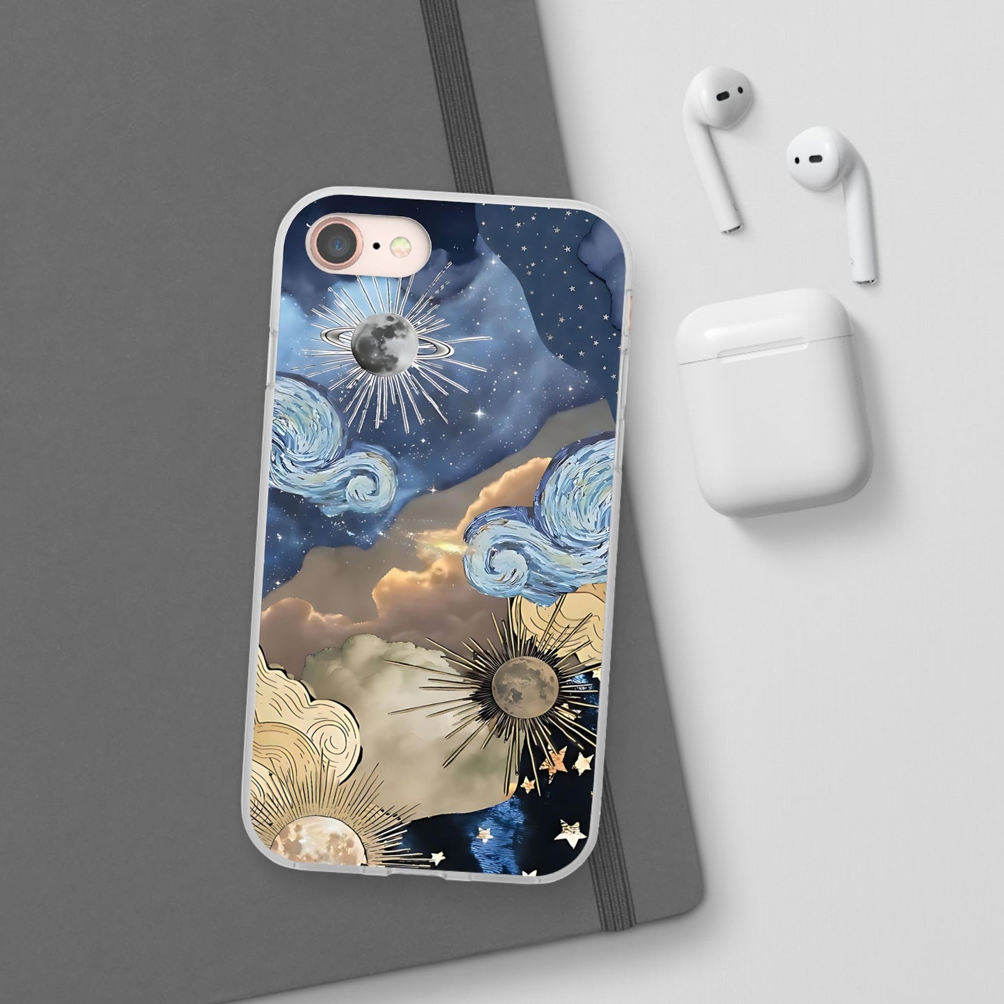 Celestial Flexi Case, Boho Phone Cover, Galaxy Protection, Starry Night Design,