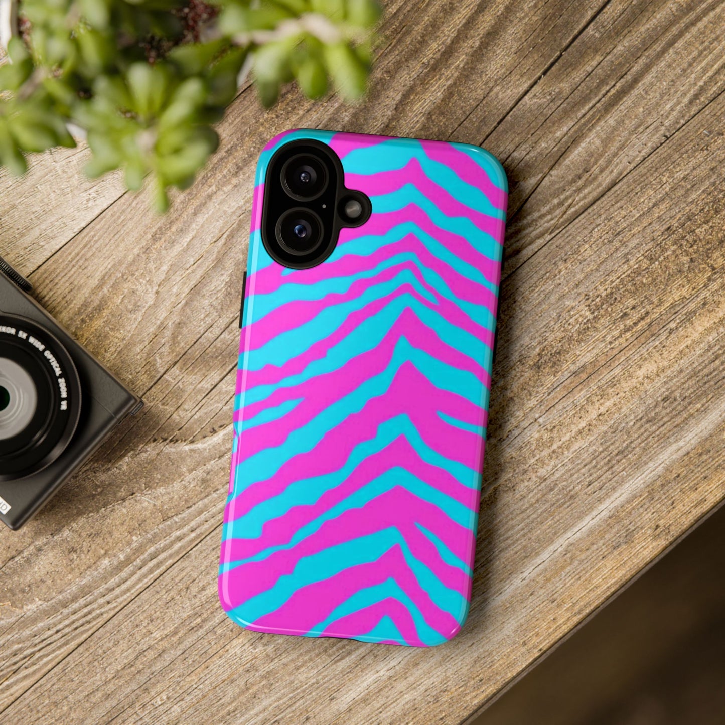 Animal Print Hot Pink And Teal Tough Case for iPhone, Galaxy and Google Pixel