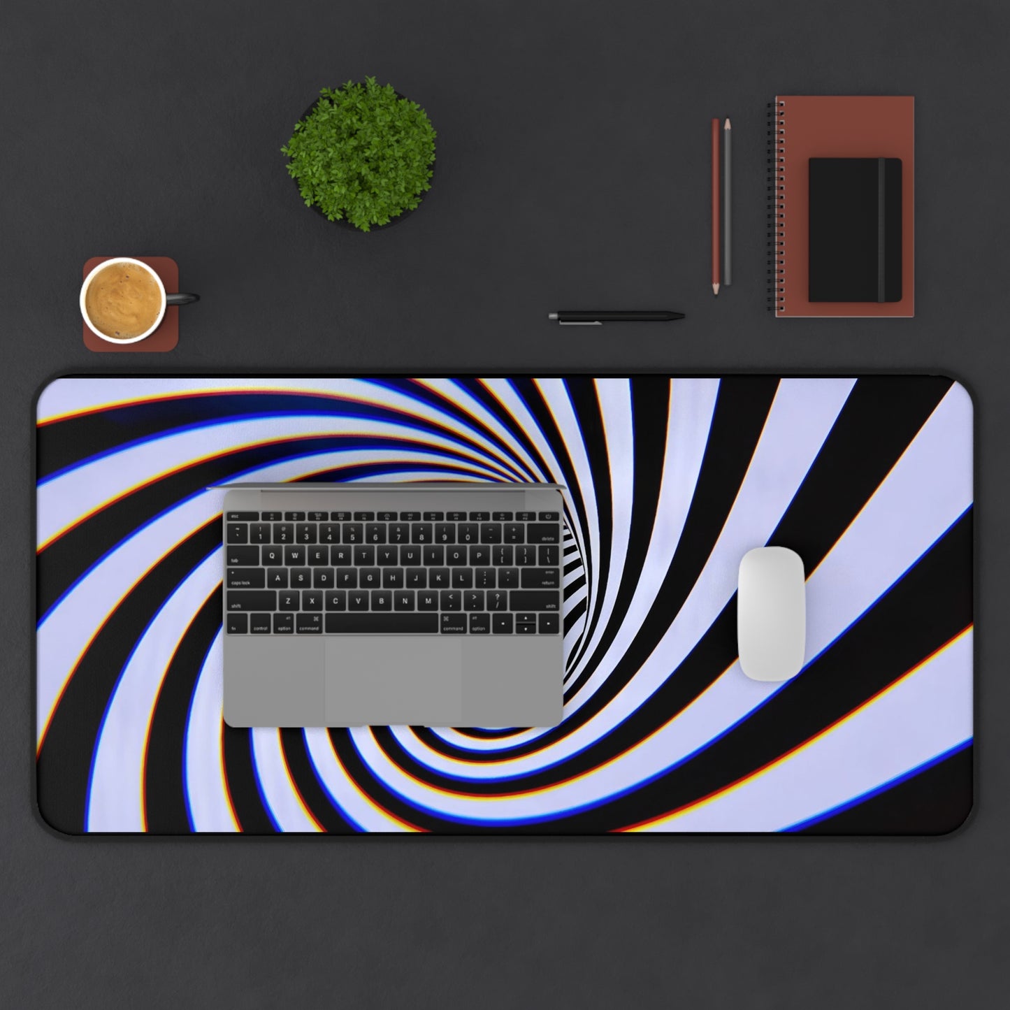 Hypnotic Black White Spiral Desk Mat | Optical Illusion Mousepad