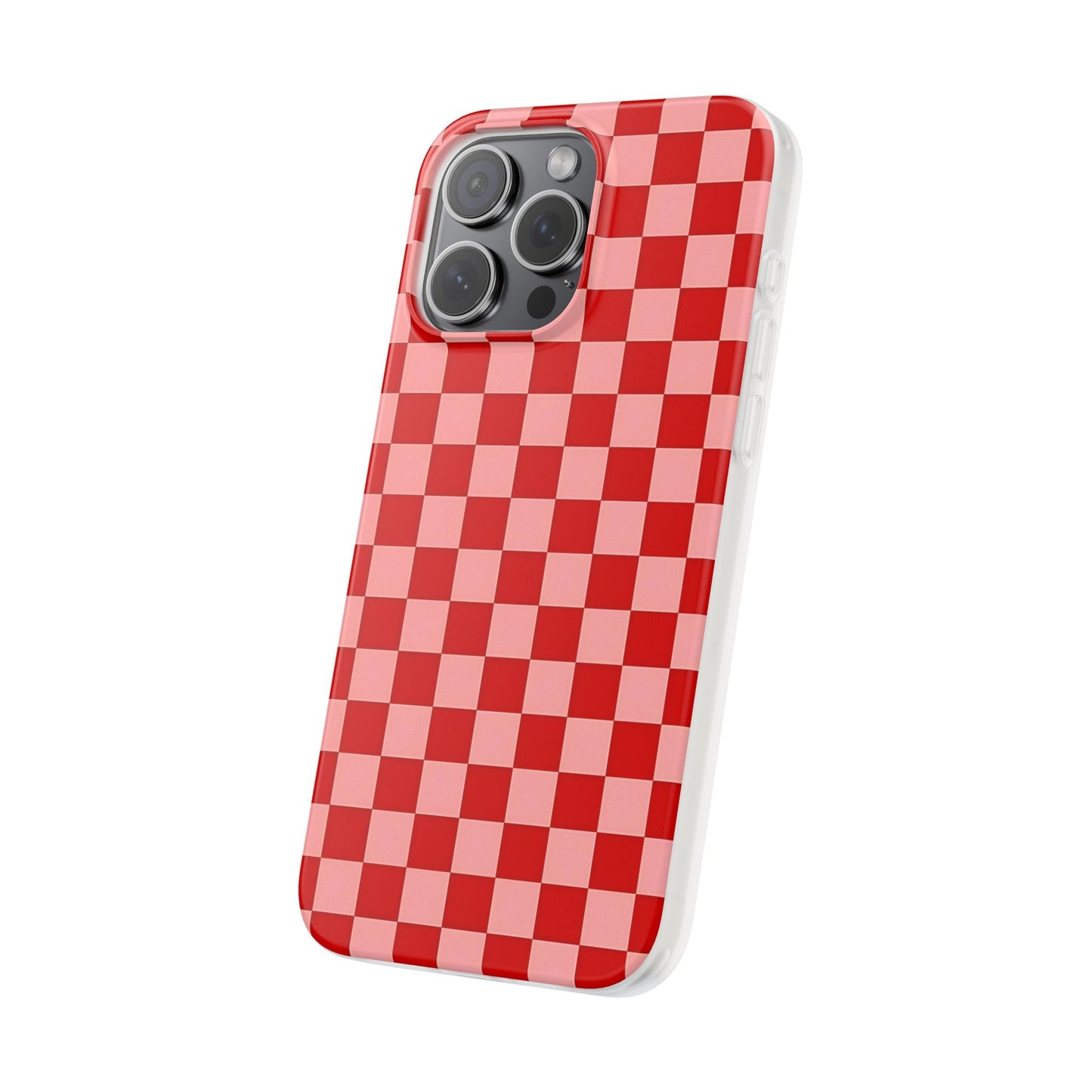 Red Checkerboard TPU Soft Flexi Phone Case — Retro Red & Pink Plaid Protective Cover