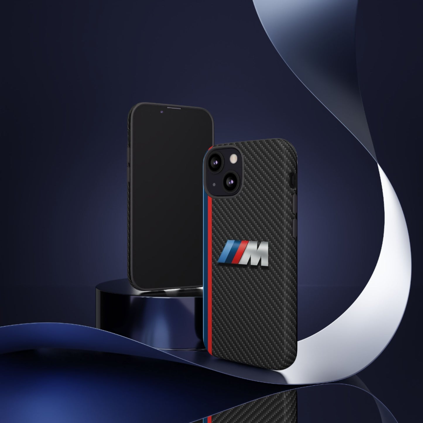 Phone Case - Black Tough Case for iPhones, Galaxy, Pixel, Blue And Red Stripes, BMW M Series