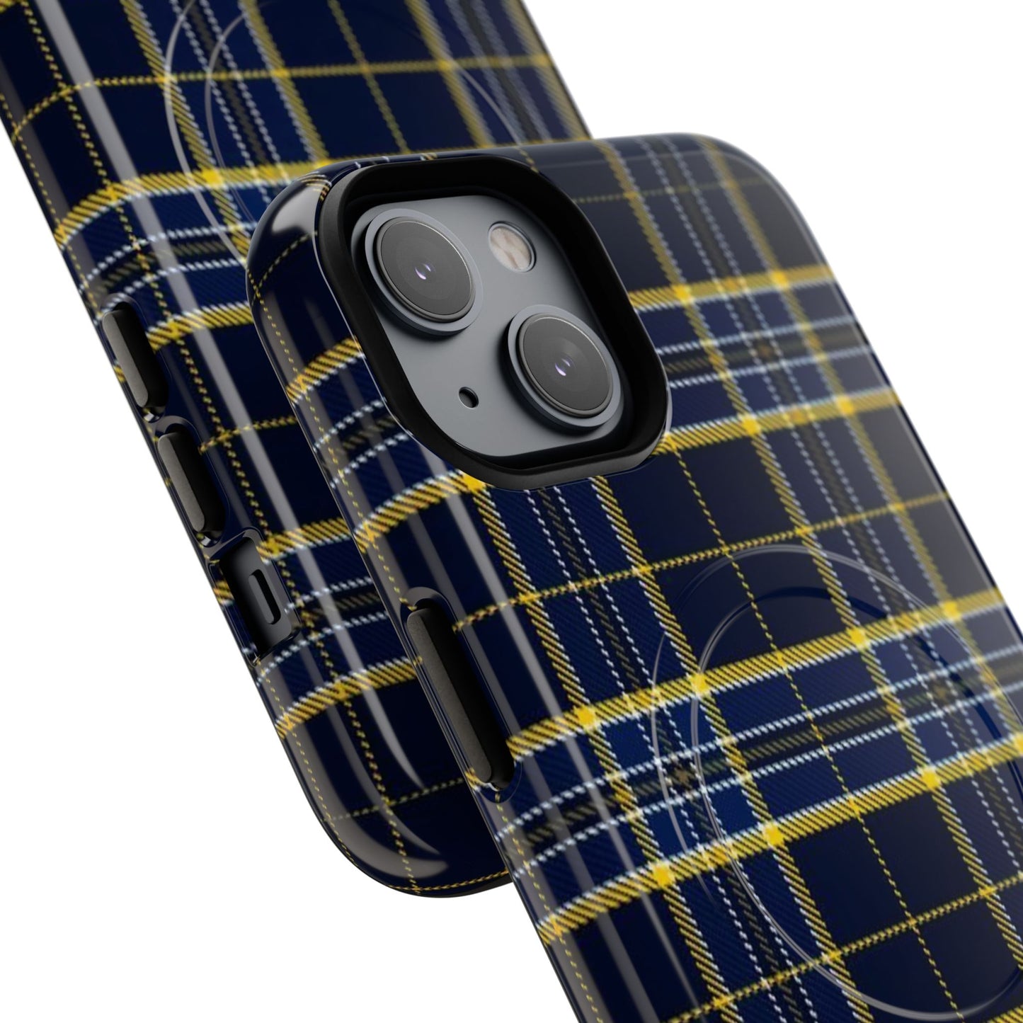 Navy Yellow Plaid Phone Case Tough Magnetic Case | Plaid iPhone Cover