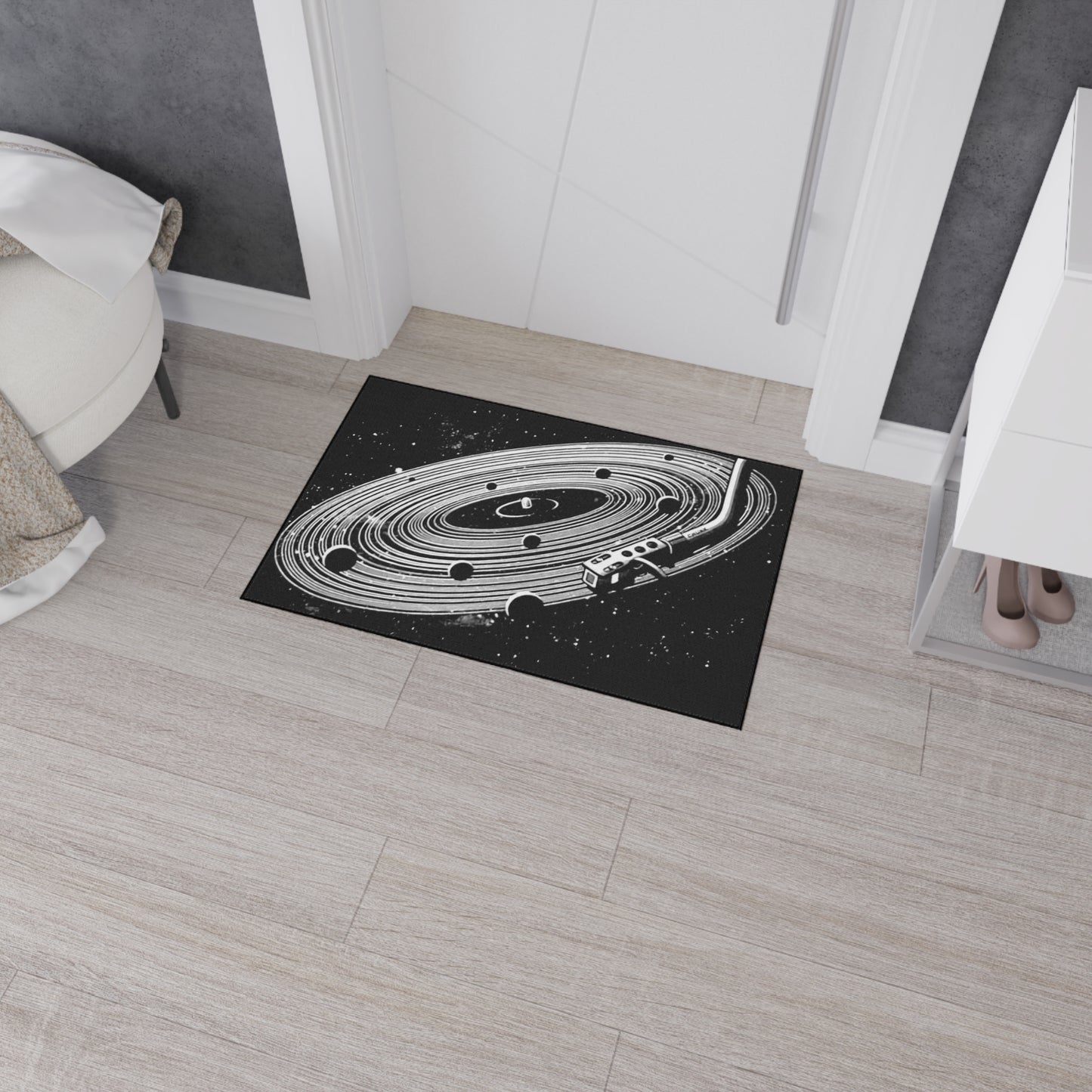 Space-Themed Heavy Duty Floor Mat Vinyl Record Art Decor, Galaxy Rug, Cosmic DJ