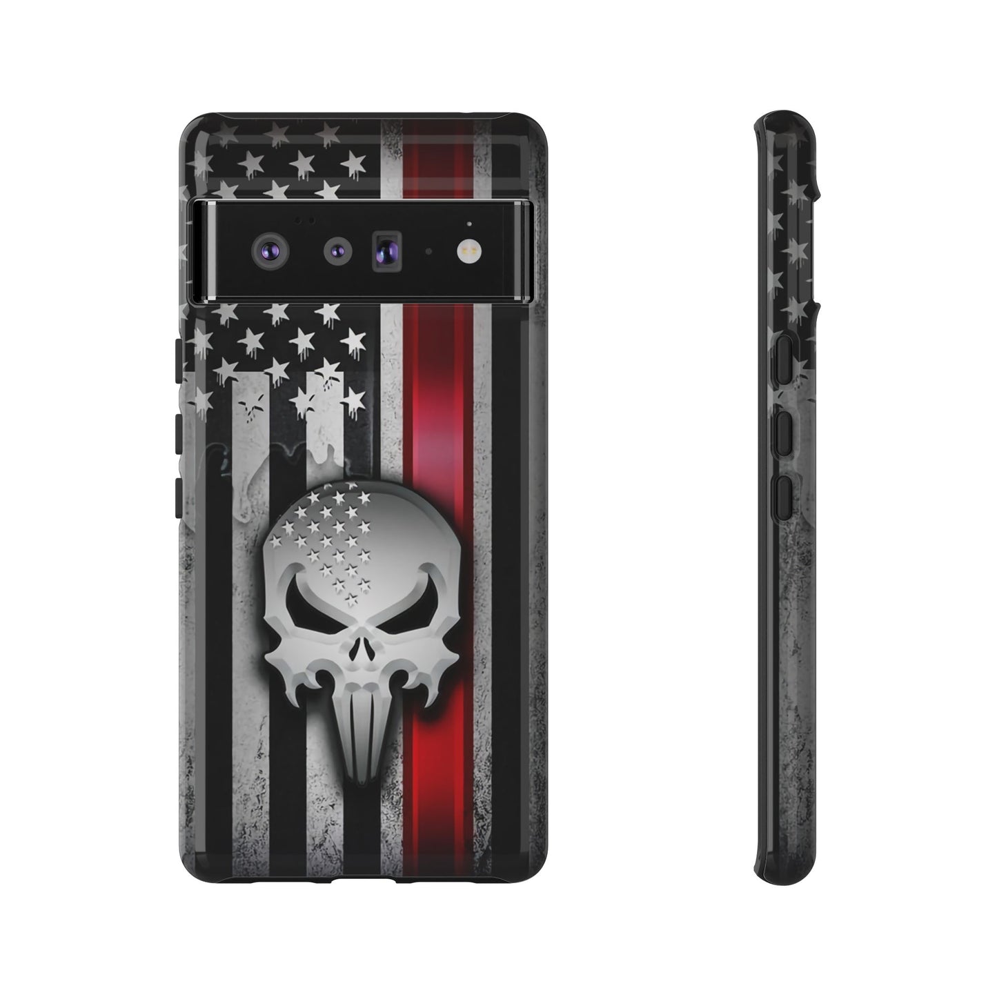 Tough Cases For iPhone, Galaxy and Pixel,  Thin Red Line, Jake Skull Design