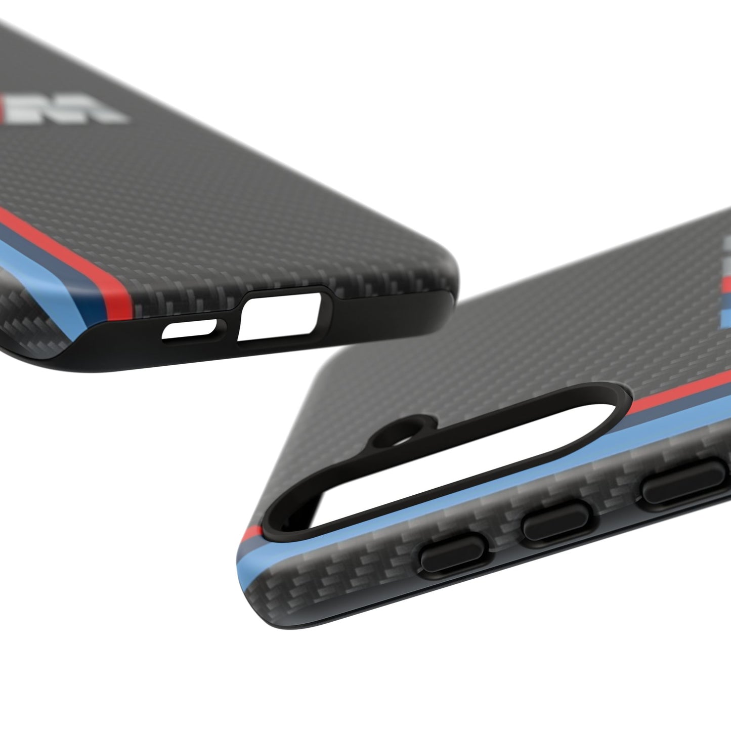 Phone Case - Black Tough Case for iPhones, Galaxy, Pixel, Blue And Red Stripes, BMW M Series