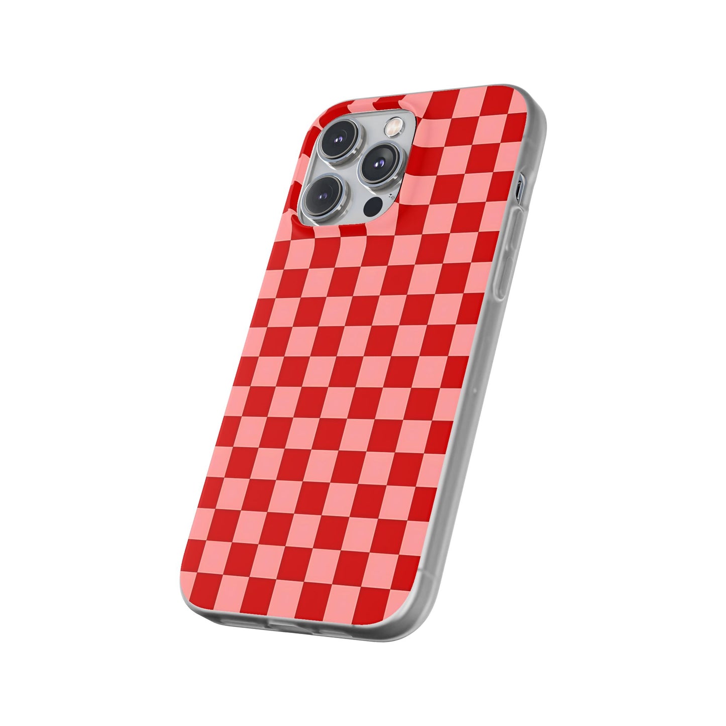 Red Checkerboard TPU Soft Flexi Phone Case — Retro Red & Pink Plaid Protective Cover