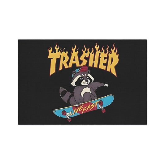 Skate Raccoon 'Trasher' Heavy Duty Floor Mat, Live Fast Skateboard Entrance Rug