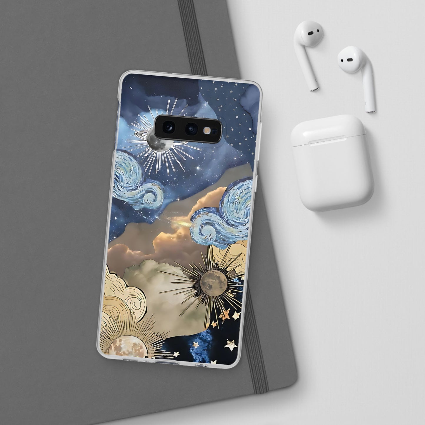 Celestial Flexi Case, Boho Phone Cover, Galaxy Protection, Starry Night Design,