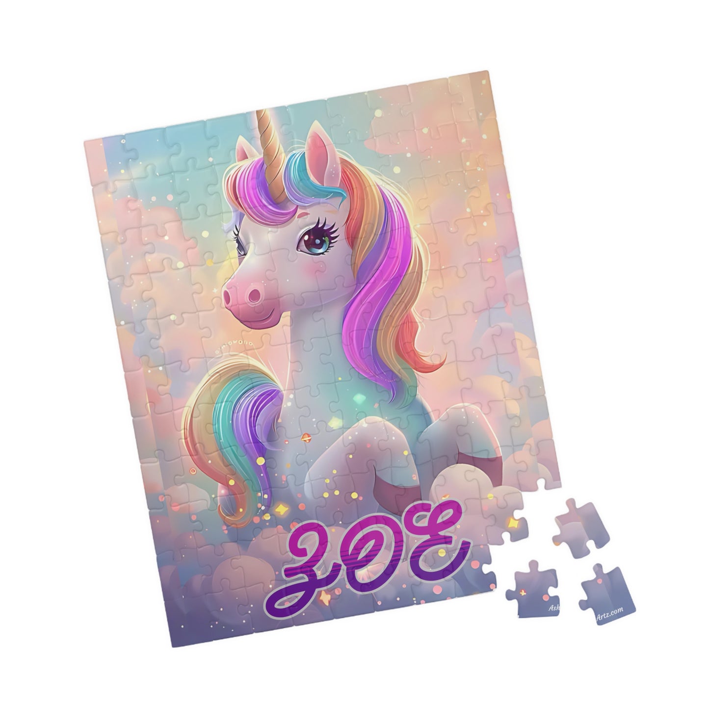 Custom Name Kids Magic Unicorn Puzzle, Personalized Jigsaw Gift Set For Child