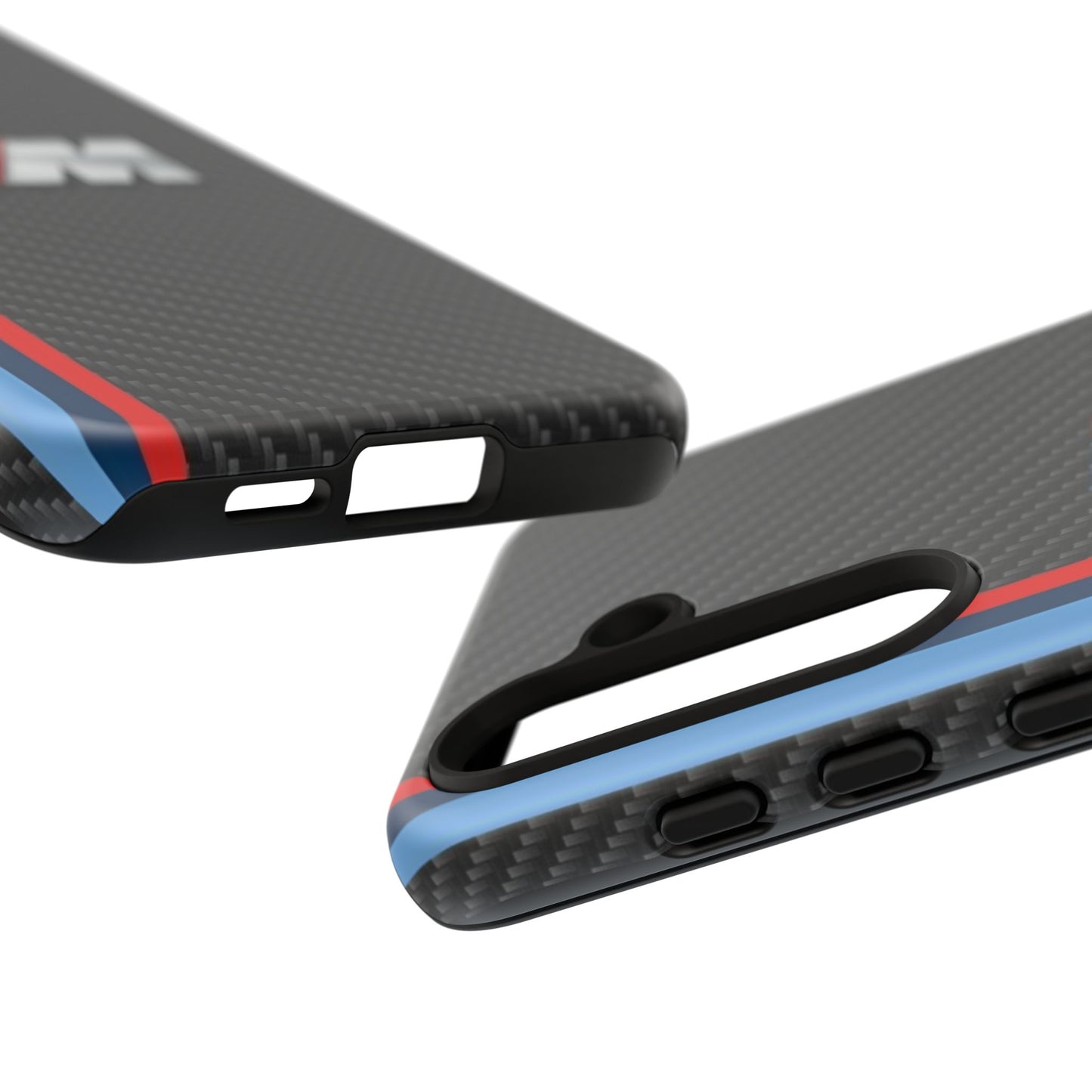 Phone Case - Black Tough Case for iPhones, Galaxy, Pixel, Blue And Red Stripes, BMW M Series