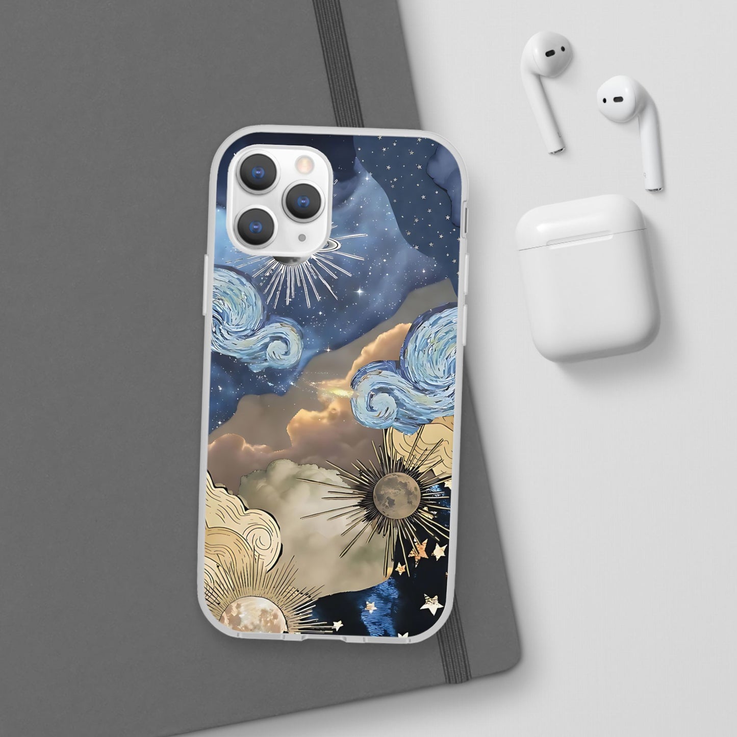 Celestial Flexi Case, Boho Phone Cover, Galaxy Protection, Starry Night Design,