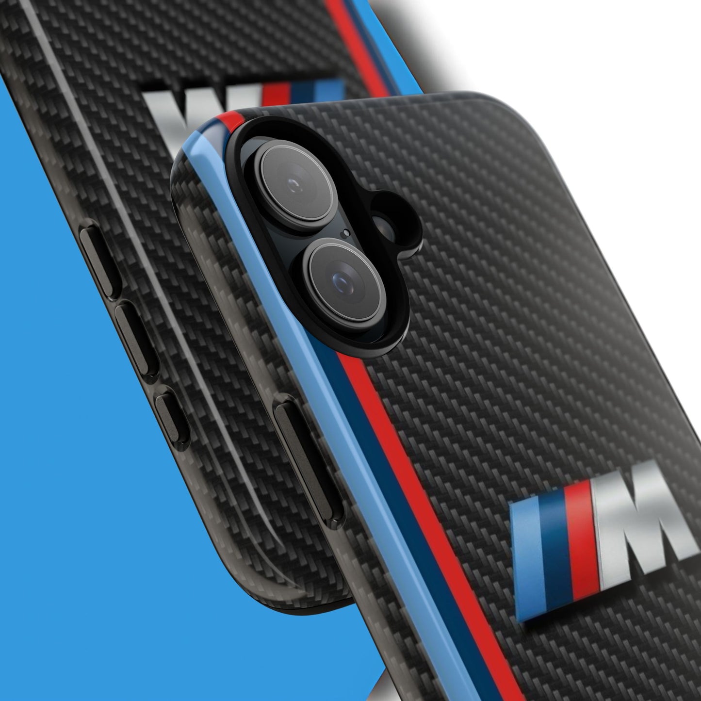 Phone Case - Black Tough Case for iPhones, Galaxy, Pixel, Blue And Red Stripes, BMW M Series