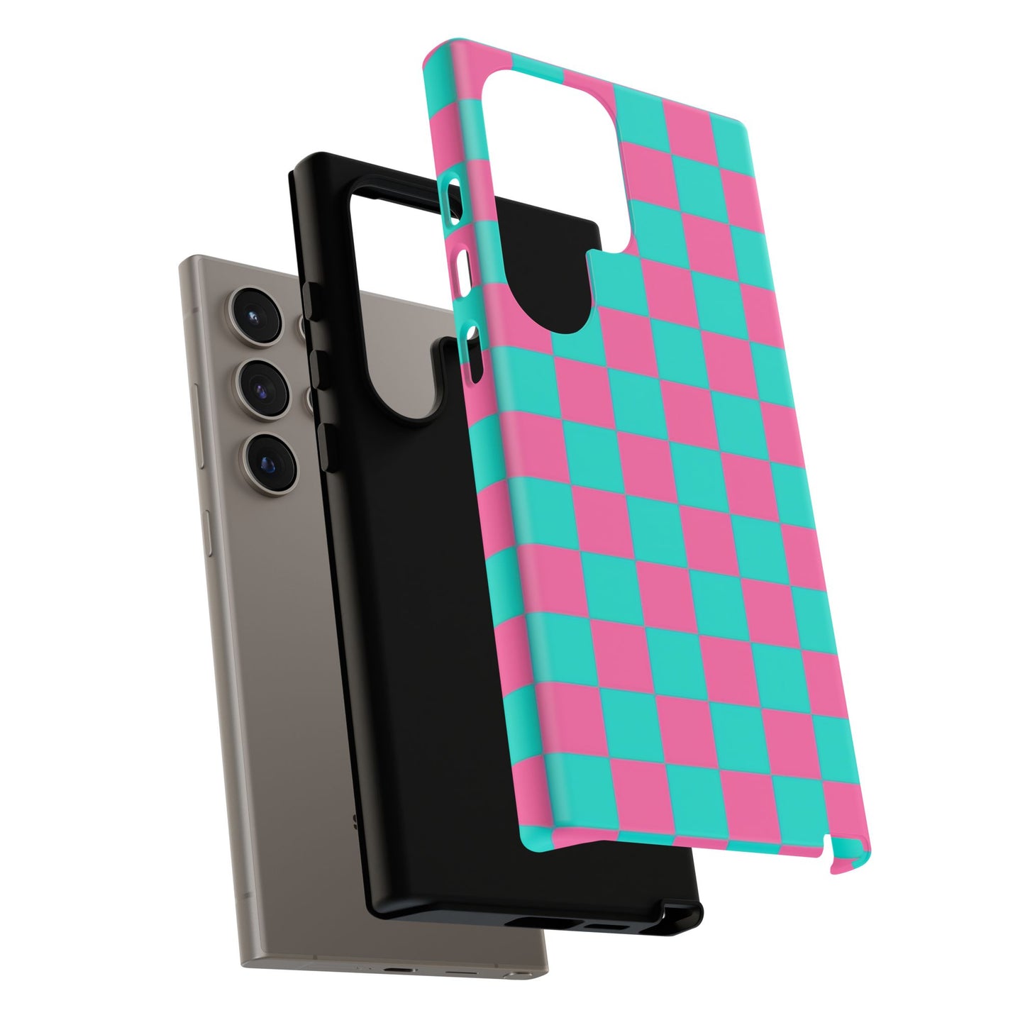 Hot Pink And Teal Checker Pattern Tough Case for iPhone, Galaxy Phones and Google Pixel