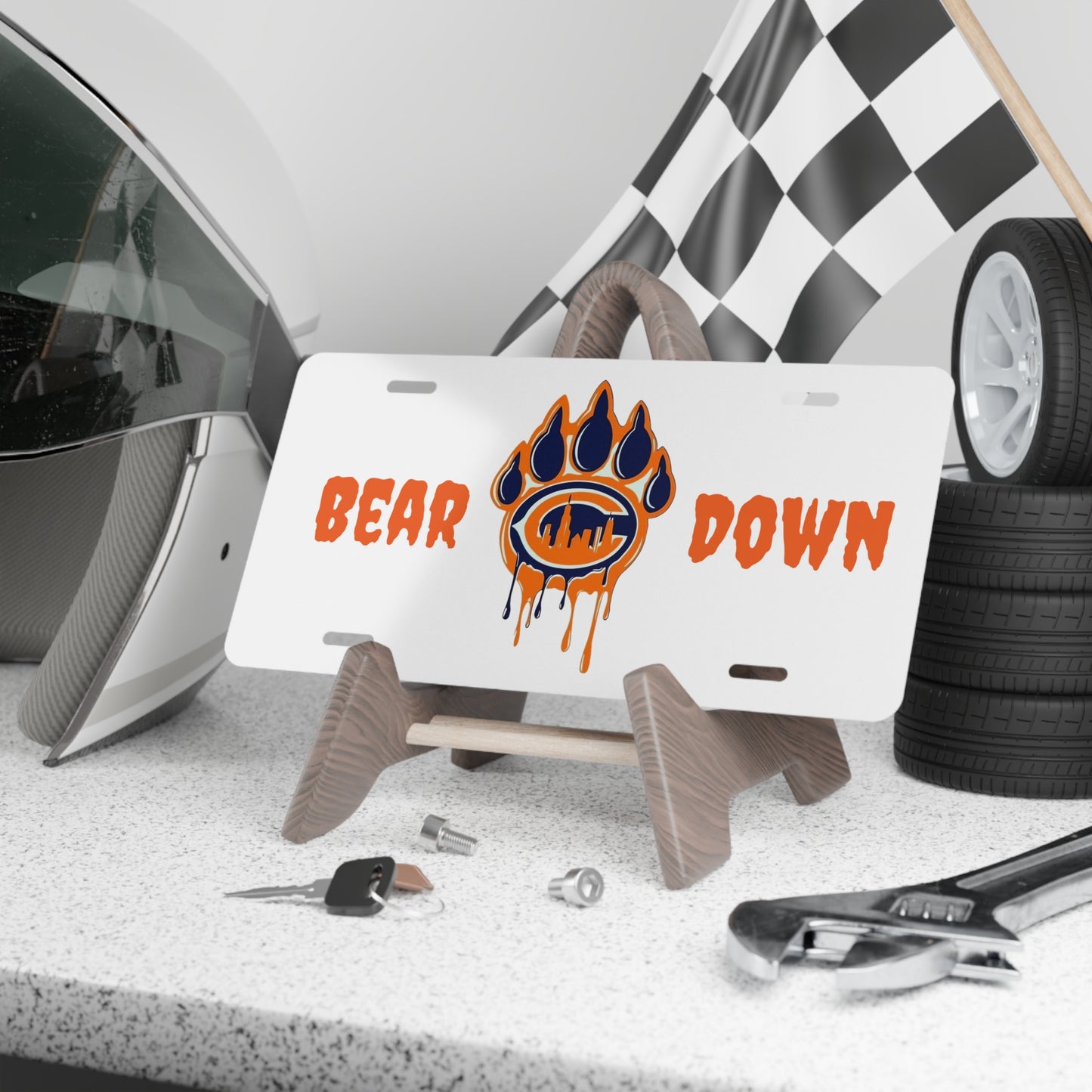 Chicago "Bear Down" Front Vanity License Plate Bear Claw Art, Football Gift