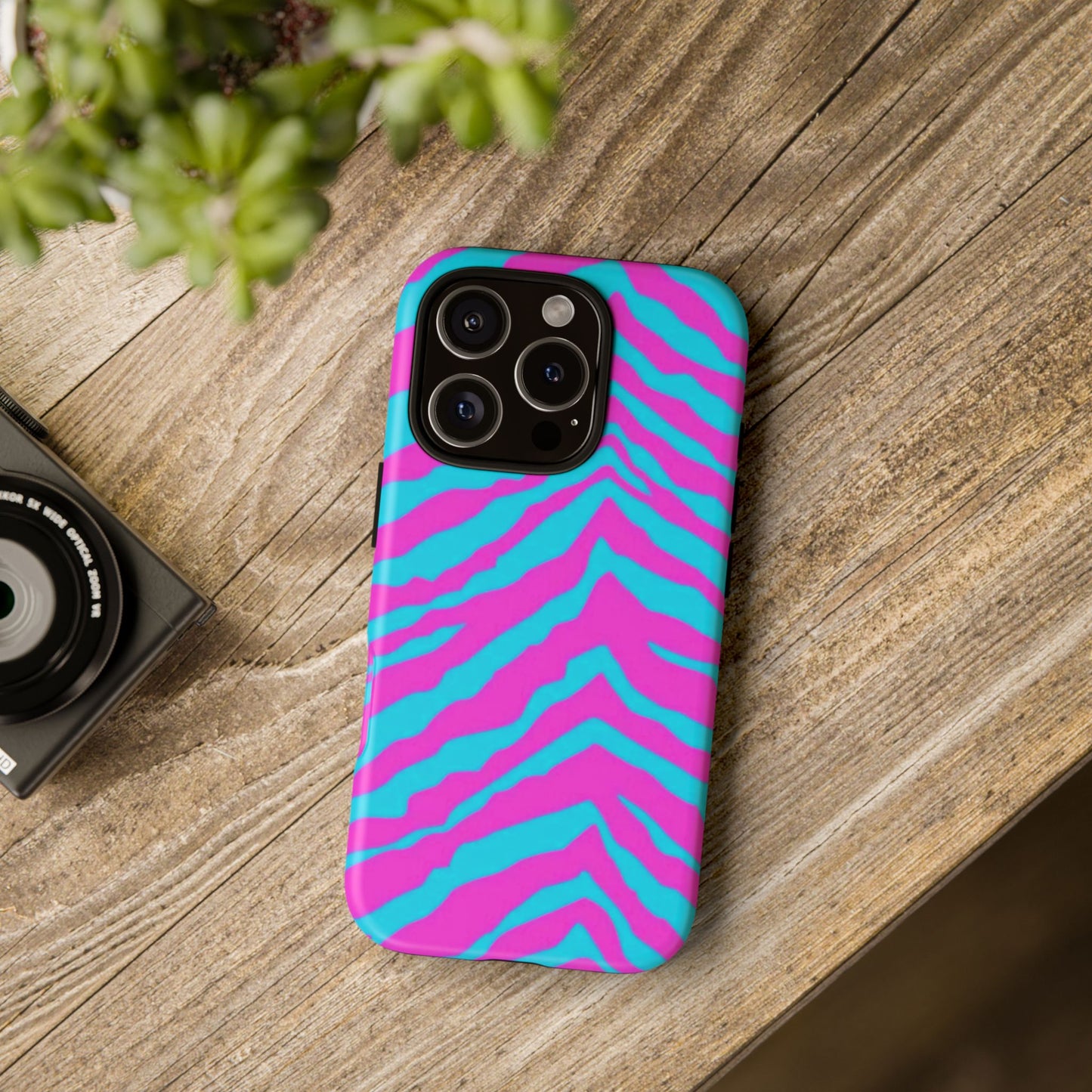 Animal Print Hot Pink And Teal Tough Case for iPhone, Galaxy and Google Pixel
