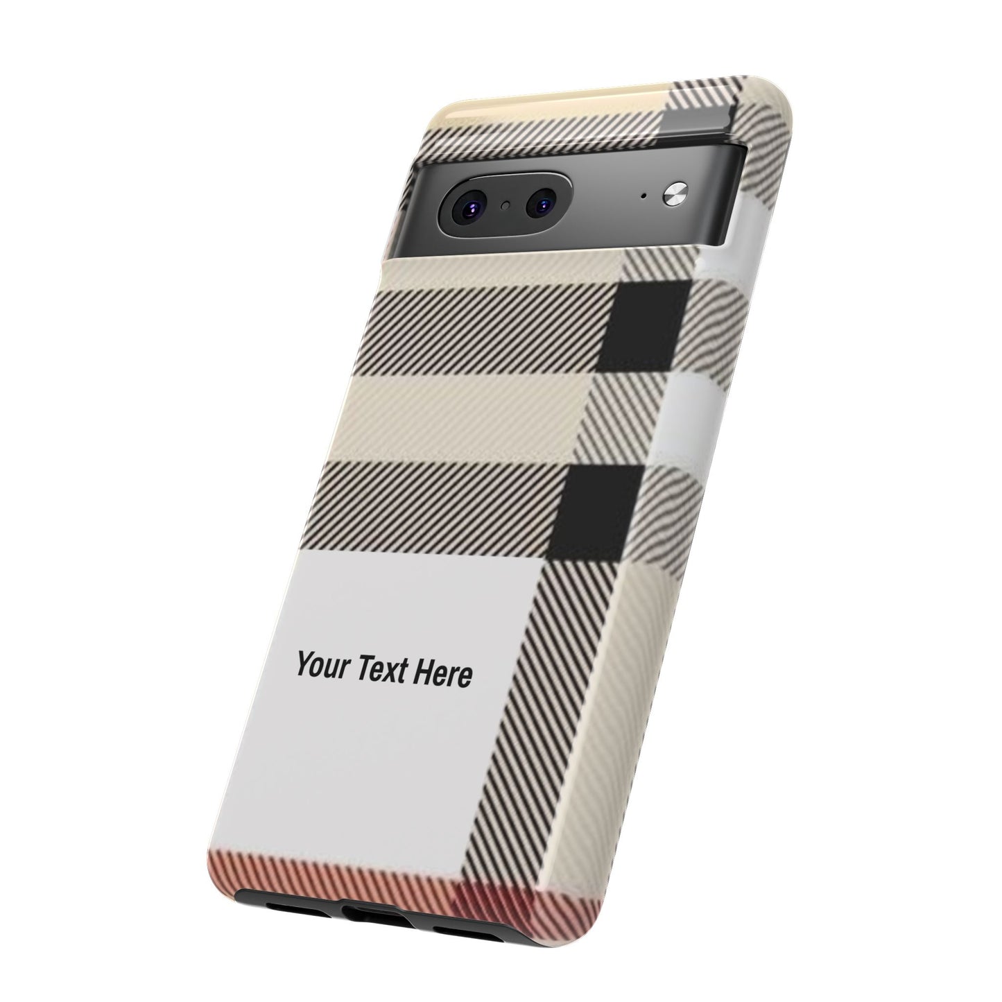 Beige Plaid Personalized Name/Initial Tough Cases For iPhones, Galaxy And Google Pixel