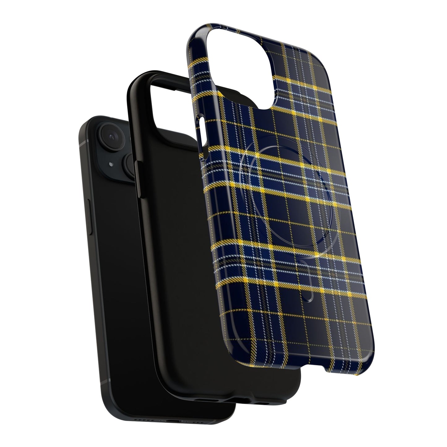 Navy Yellow Plaid Phone Case Tough Magnetic Case | Plaid iPhone Cover
