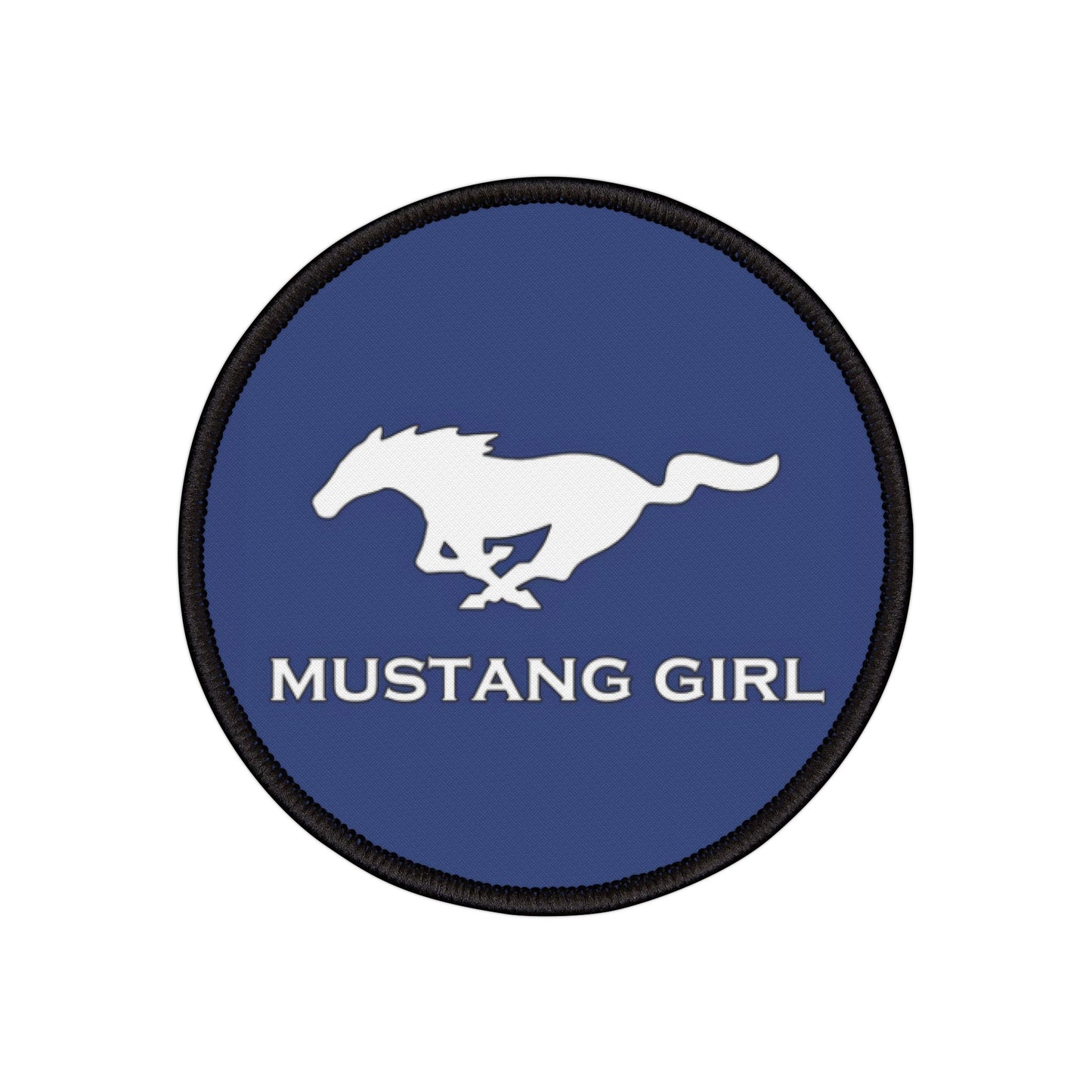 Mustang Girl Blue Iron-On Patches,  Motorsports Ford Owner Accent