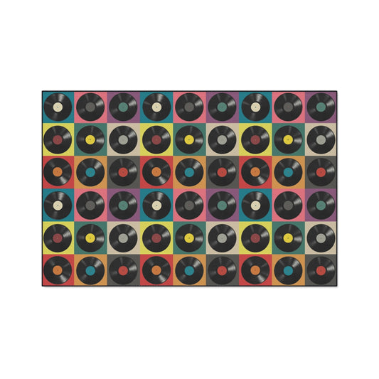 Colorful Vinyl Record Heavy Duty Floor Mat | Music Lover's Entrance Rug, Retro Studio